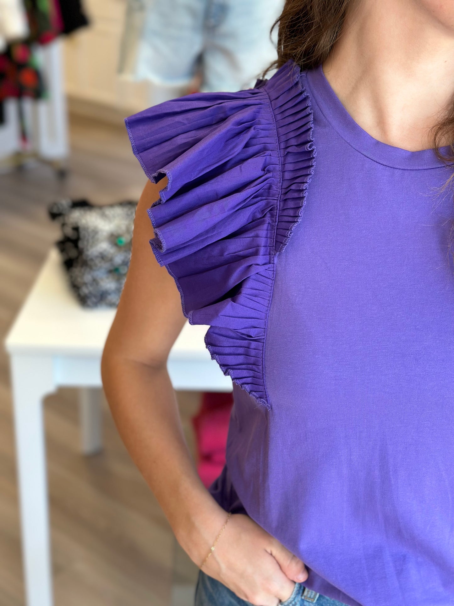 Pleated Ruffle Top in Purple