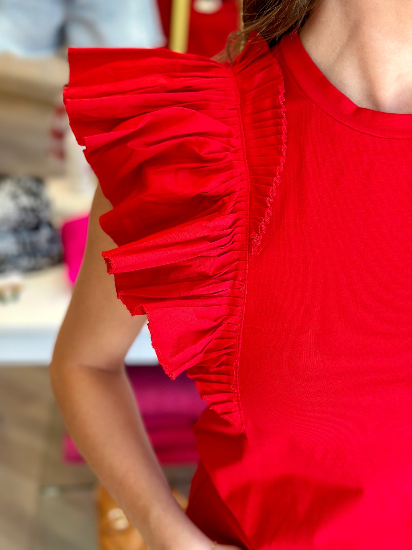 Pleated Ruffle top in Red