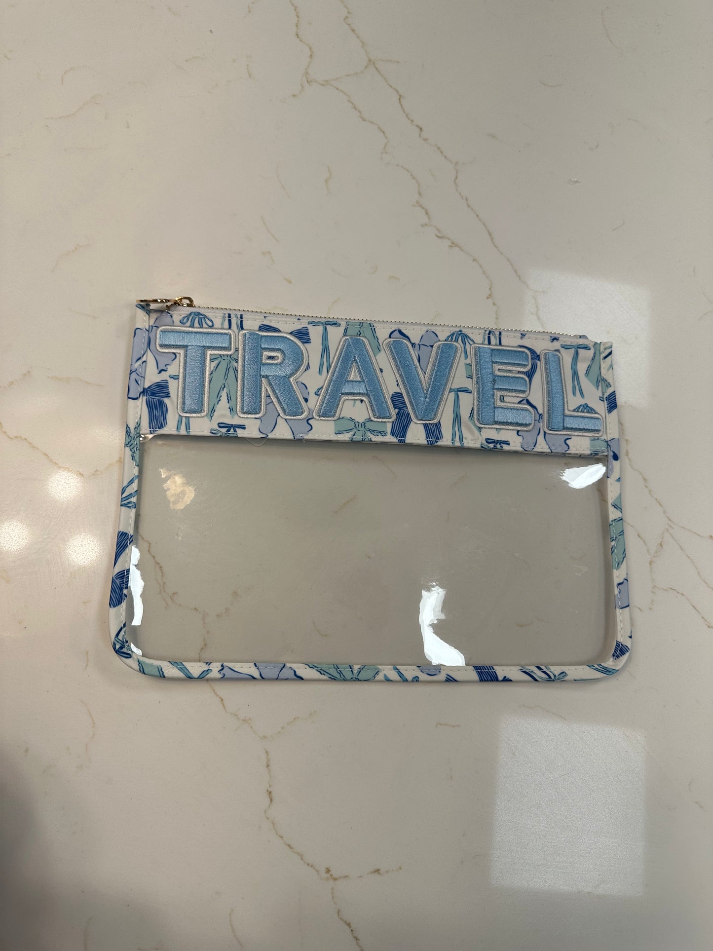 Travel Blue Bow Clear Pouch