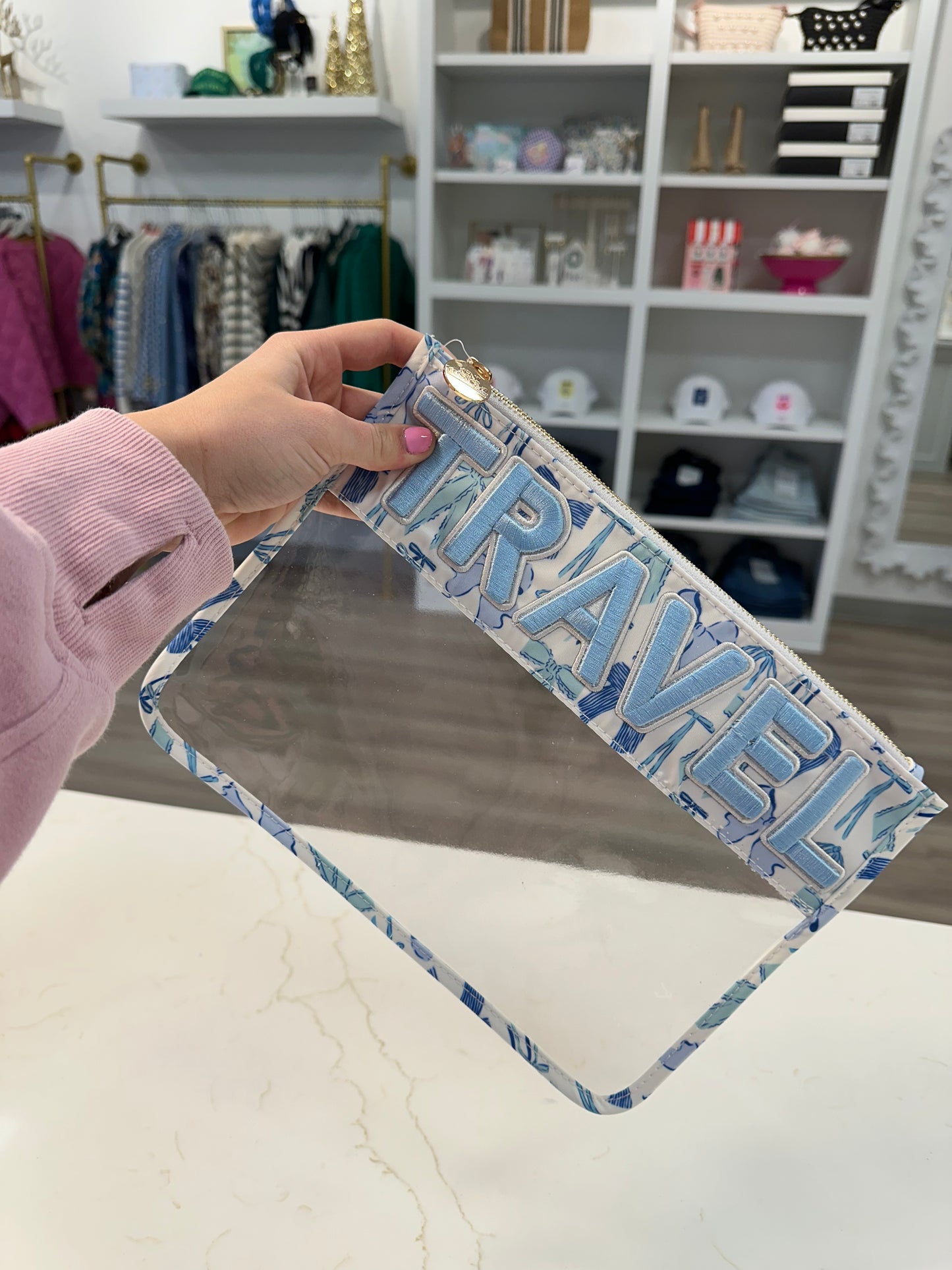 Travel Blue Bow Clear Pouch