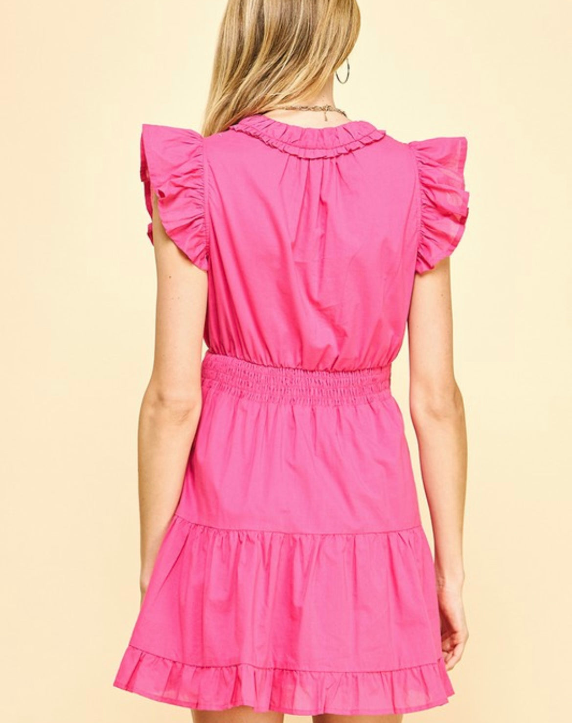 V Neck Mini Dress in Hot Pink