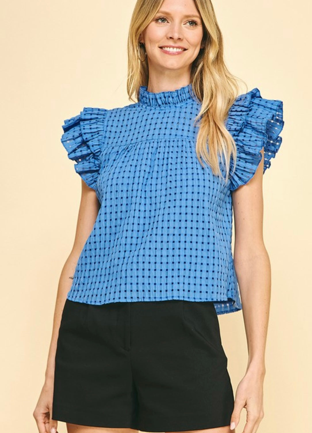 Dot Ruffle Sleeve Top in Blue