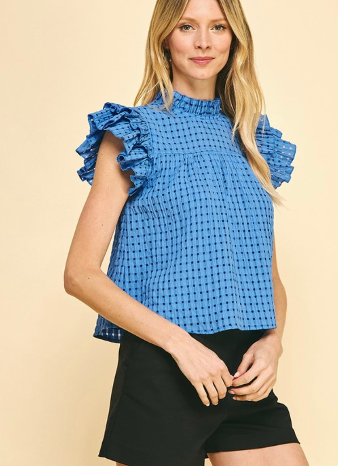 Dot Ruffle Sleeve Top in Blue