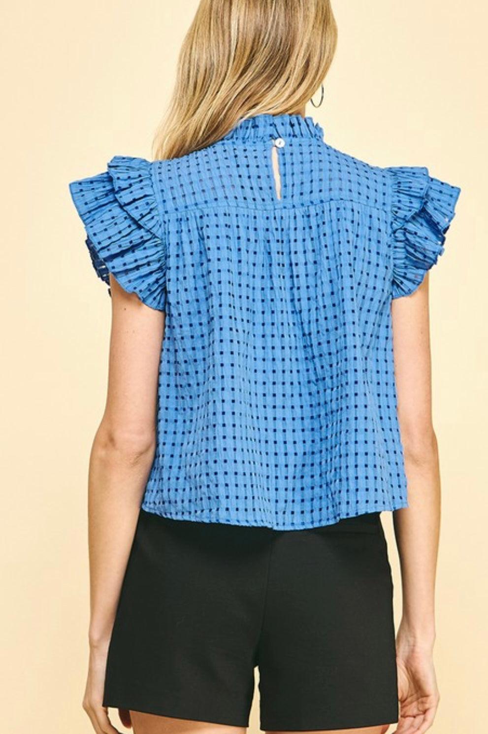 Dot Ruffle Sleeve Top in Blue