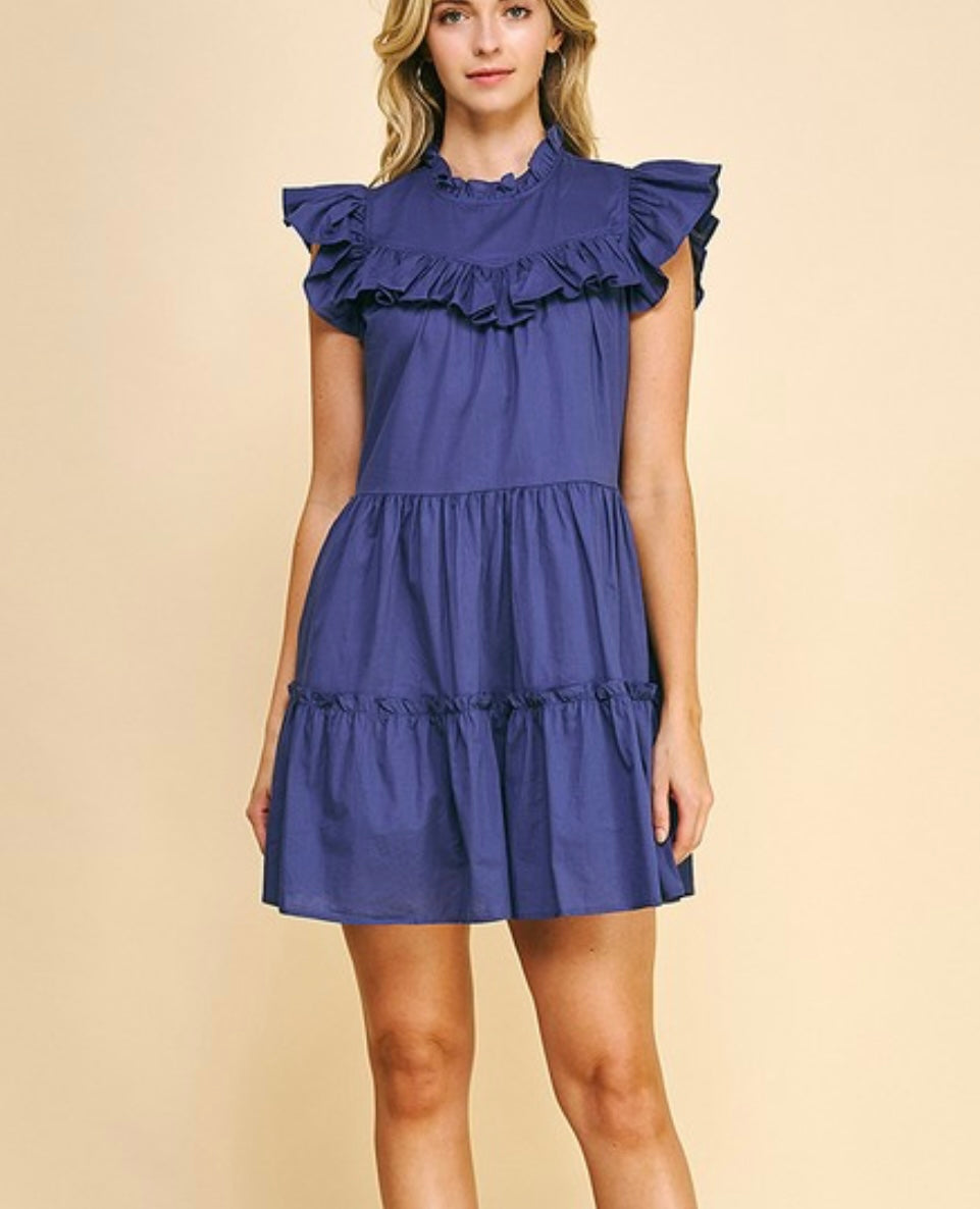Tiered Ruffle Dress in Blue