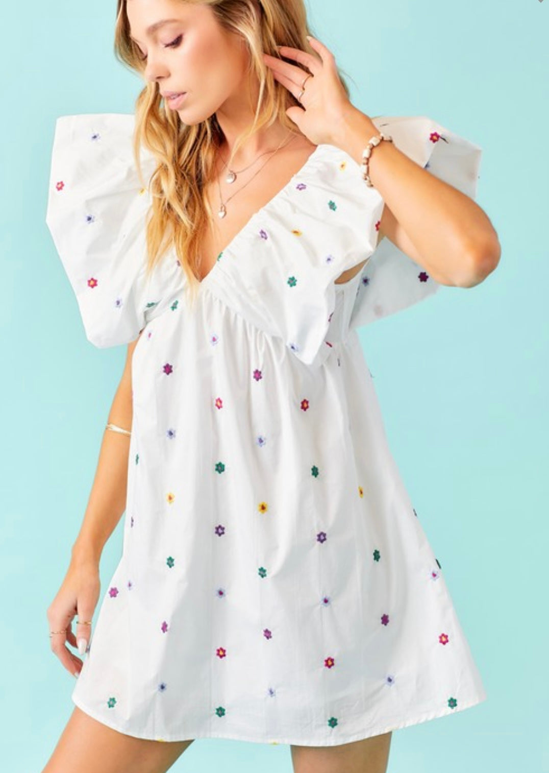 Floral Embroidered Babydoll Dress