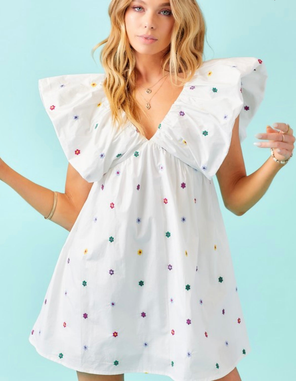 Floral Embroidered Babydoll Dress