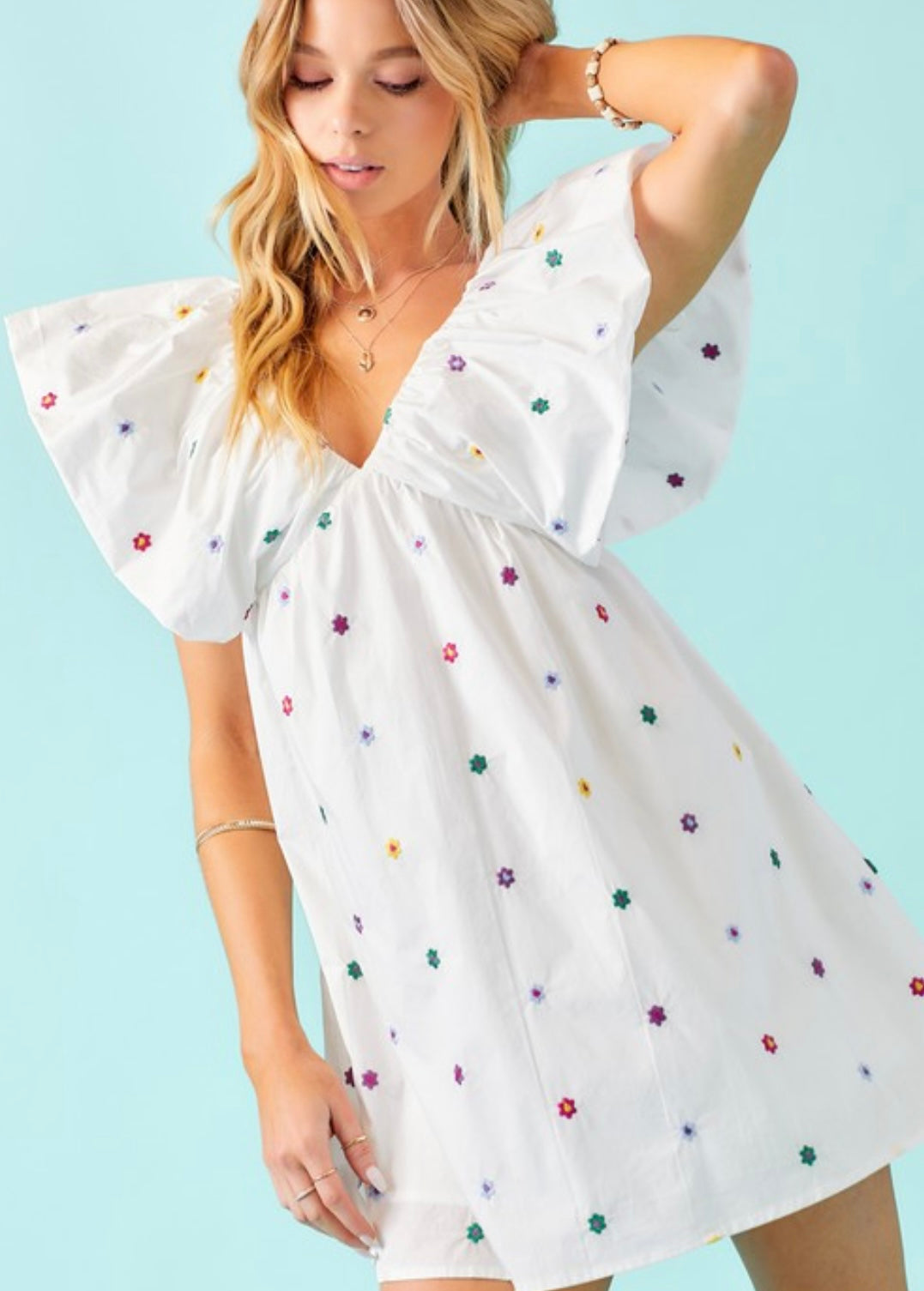 Floral Embroidered Babydoll Dress