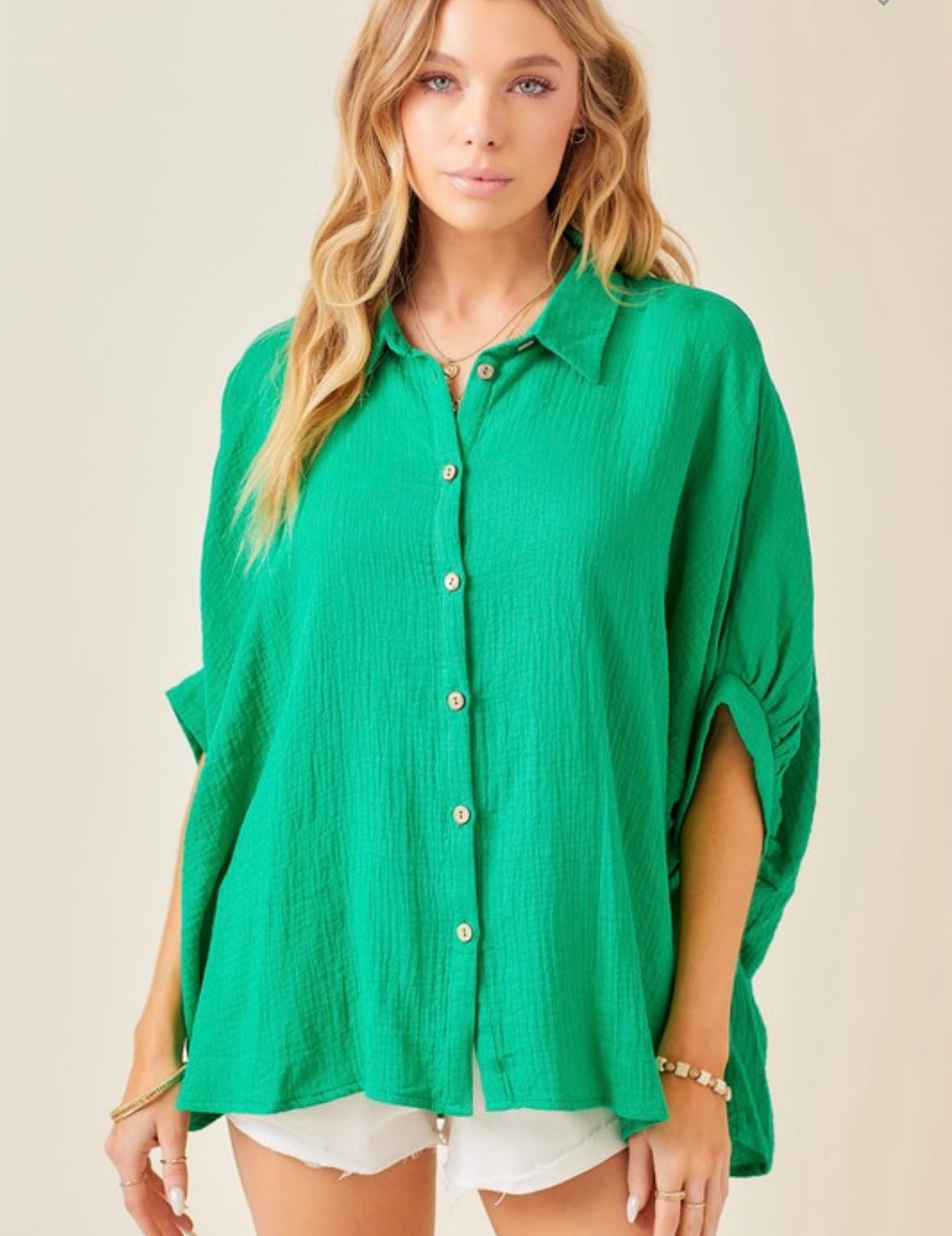 Gauze Oversized Button Down Shirt in Green