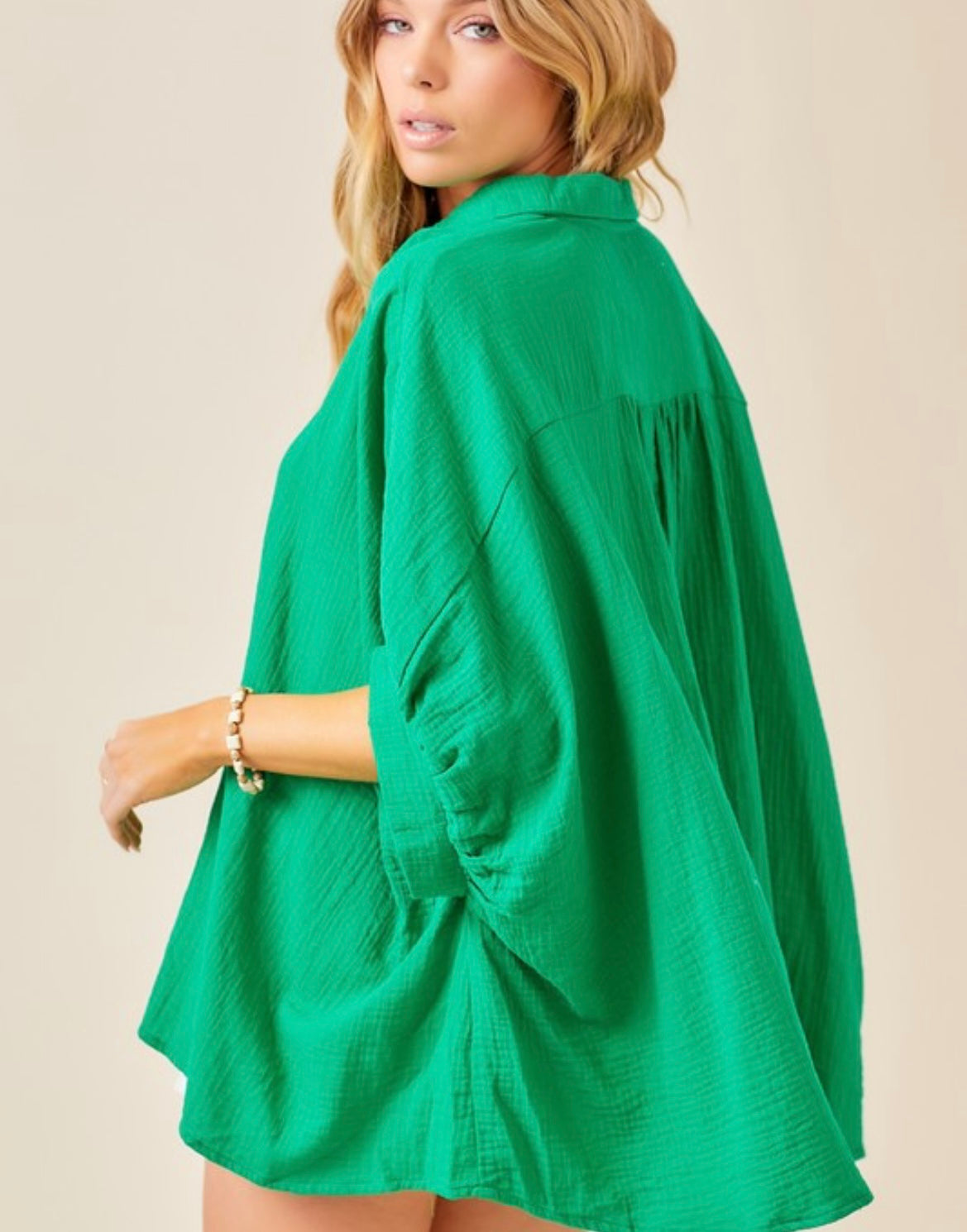 Gauze Oversized Button Down Shirt in Green