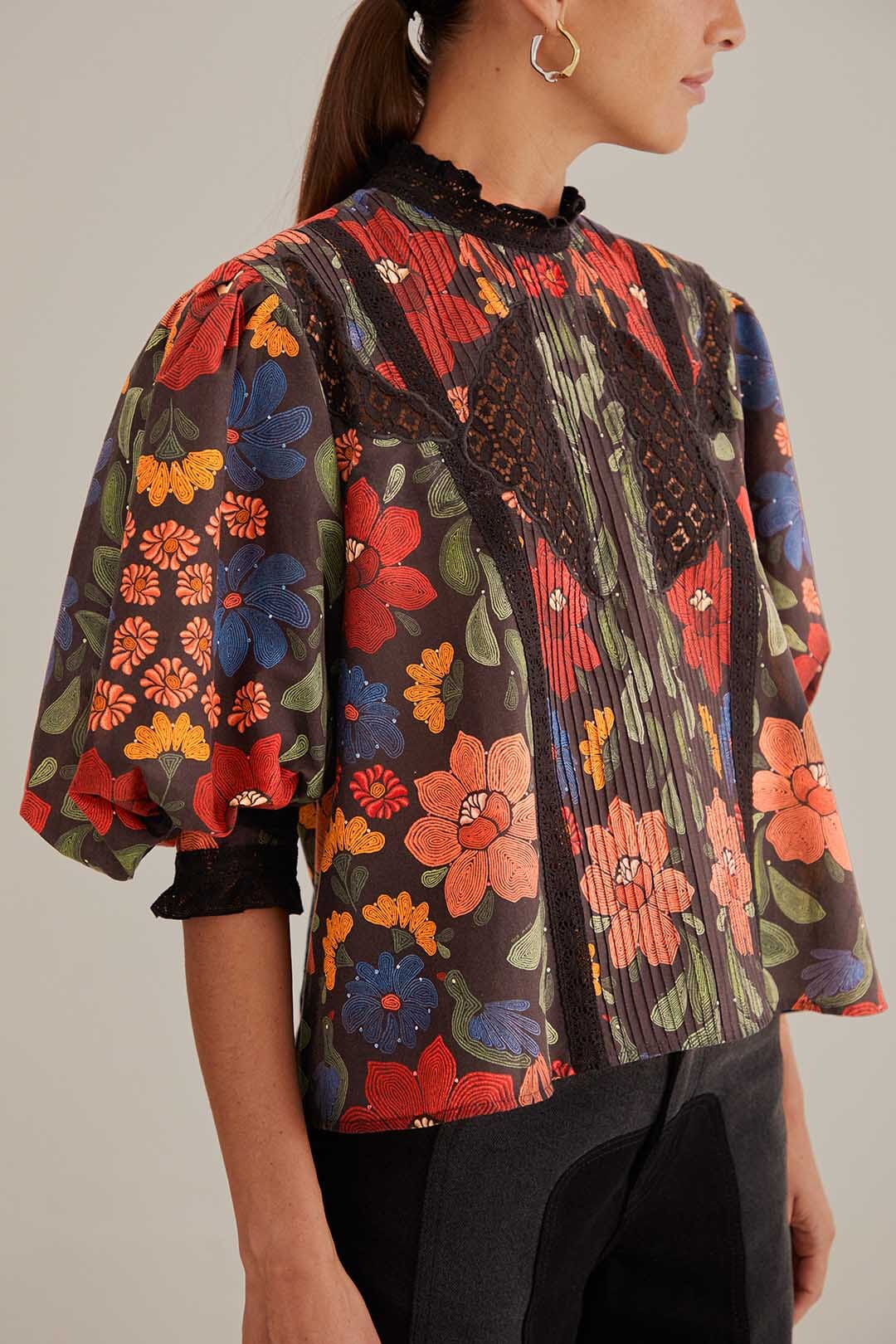 Stitched Garden Short Sleeve Blouse