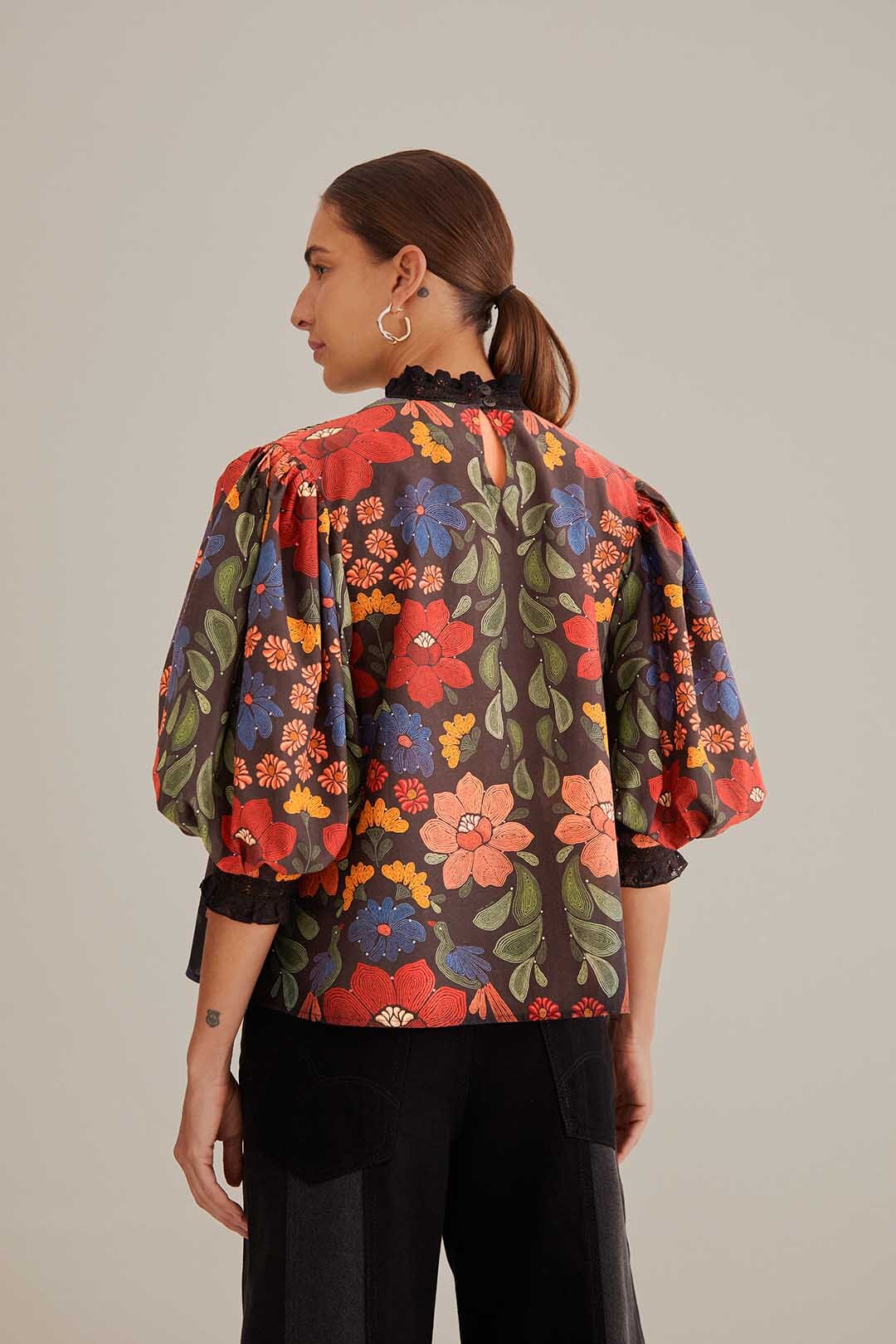 Stitched Garden Short Sleeve Blouse