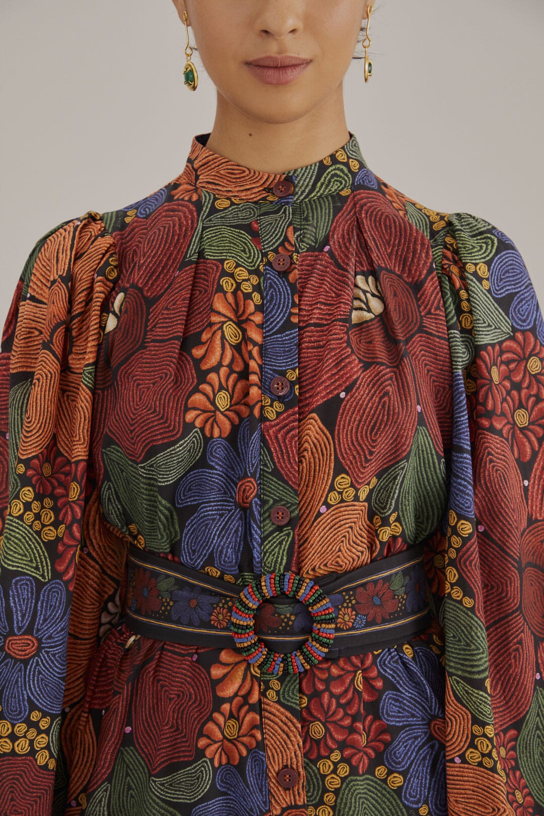 Stitched Flowers Long Sleeve Dress