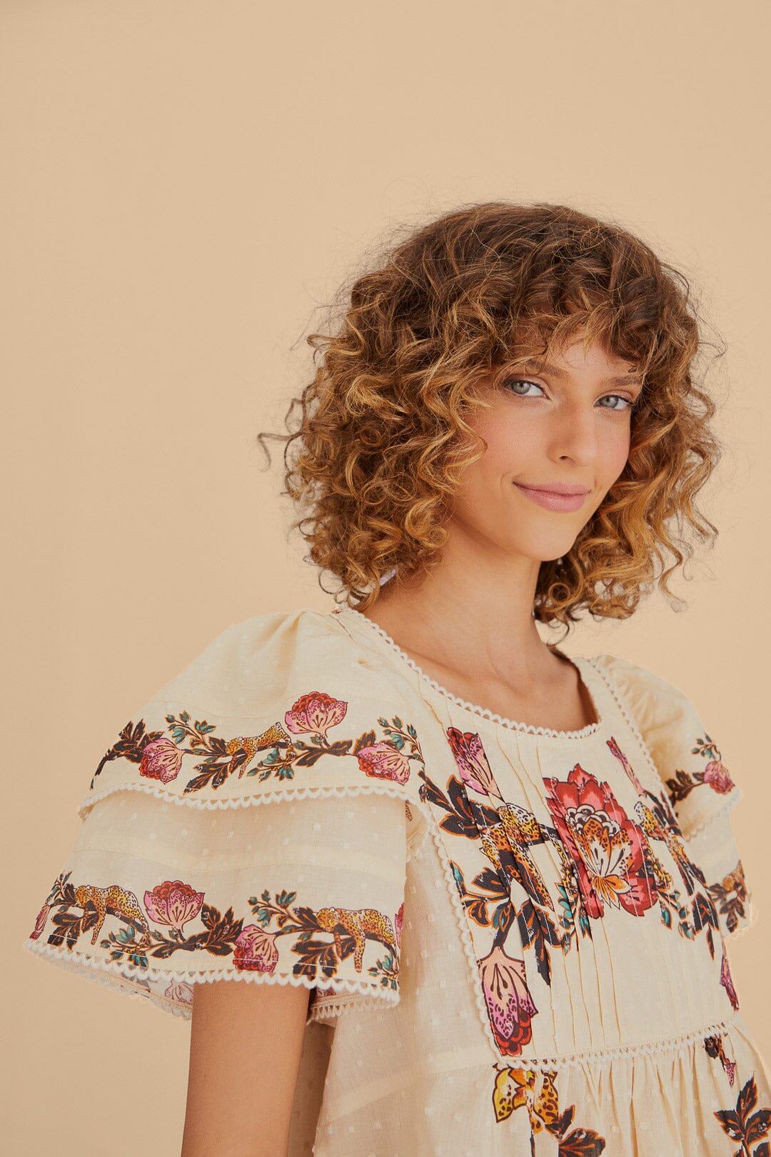 Leopard Flowers Sand Blouse