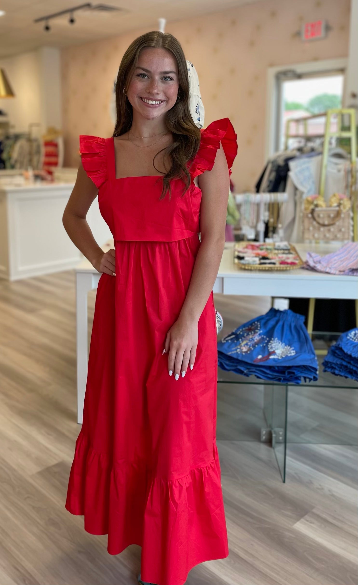 Midi Tie Back Dress in Beverly Red Blythe Midi Tie Back Dress in Beverly Red Blythe