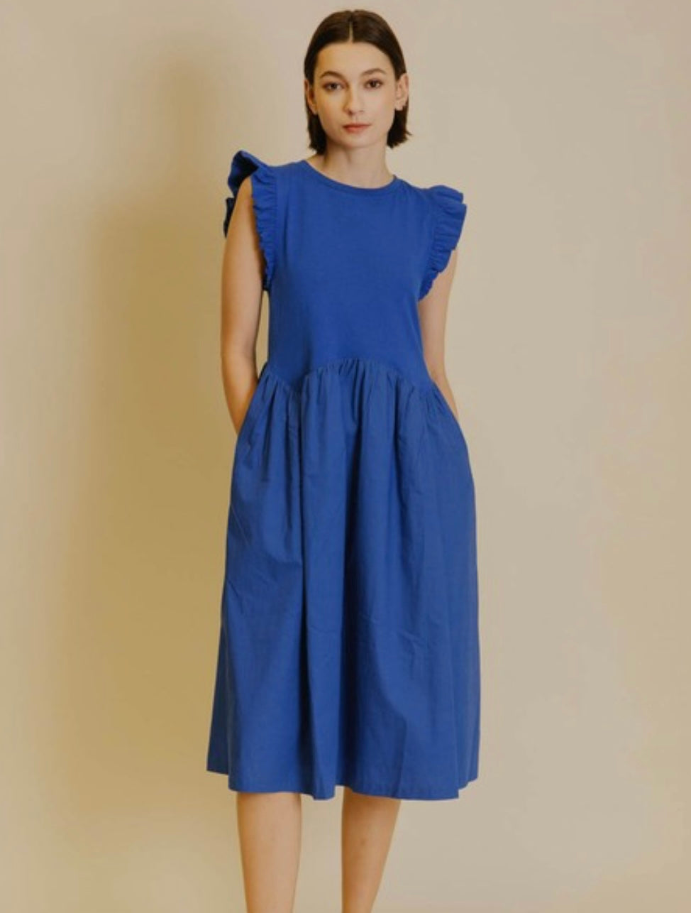 Flutter Sleeve Dress in Royal