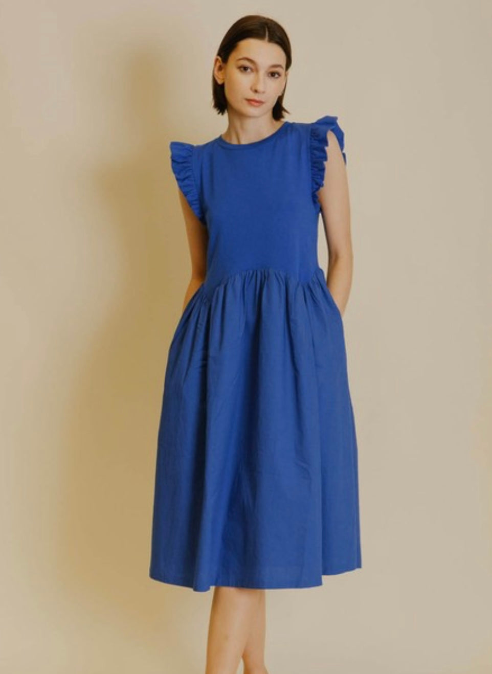 Flutter Sleeve Dress in Royal