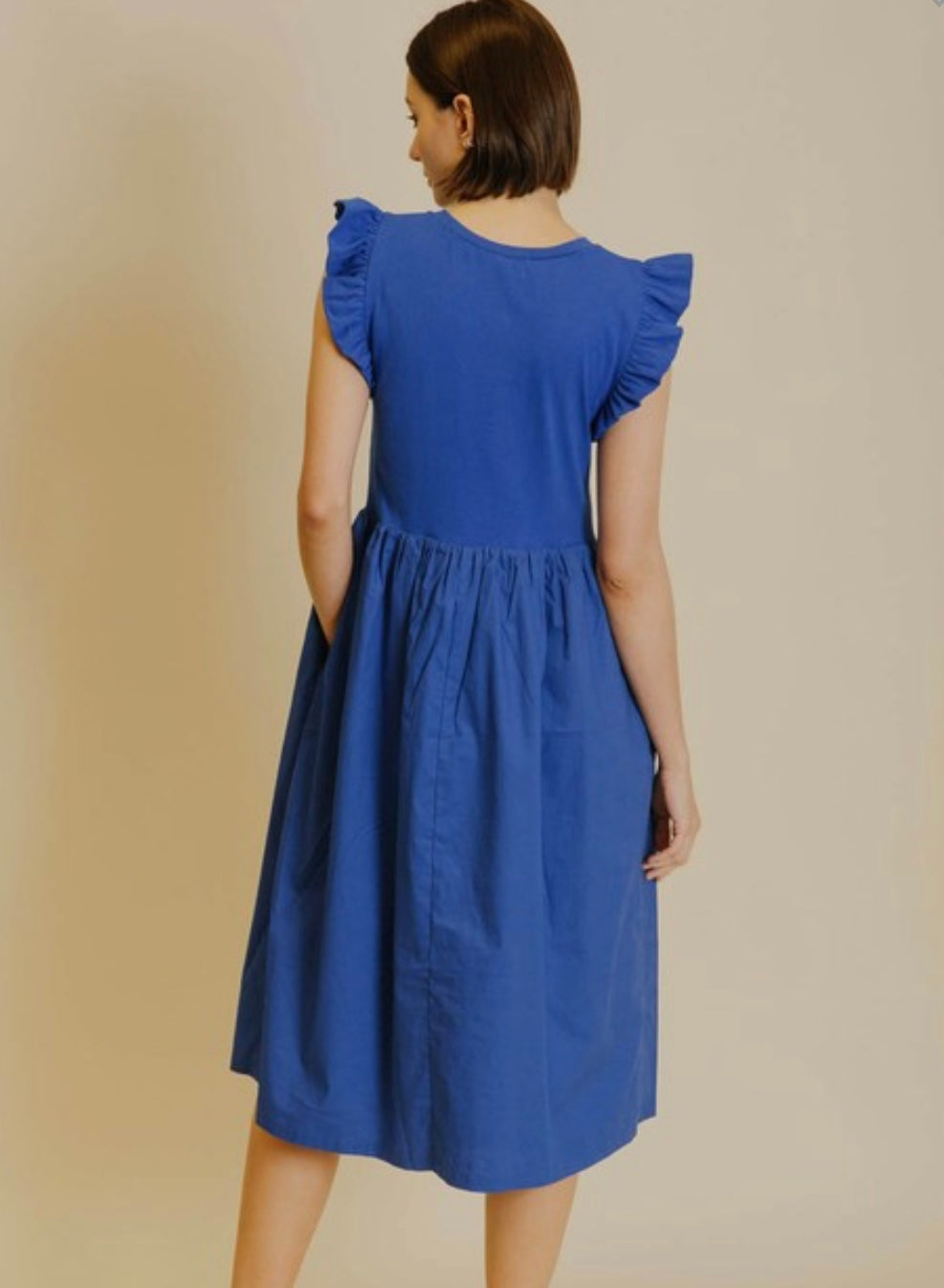 Flutter Sleeve Dress in Royal