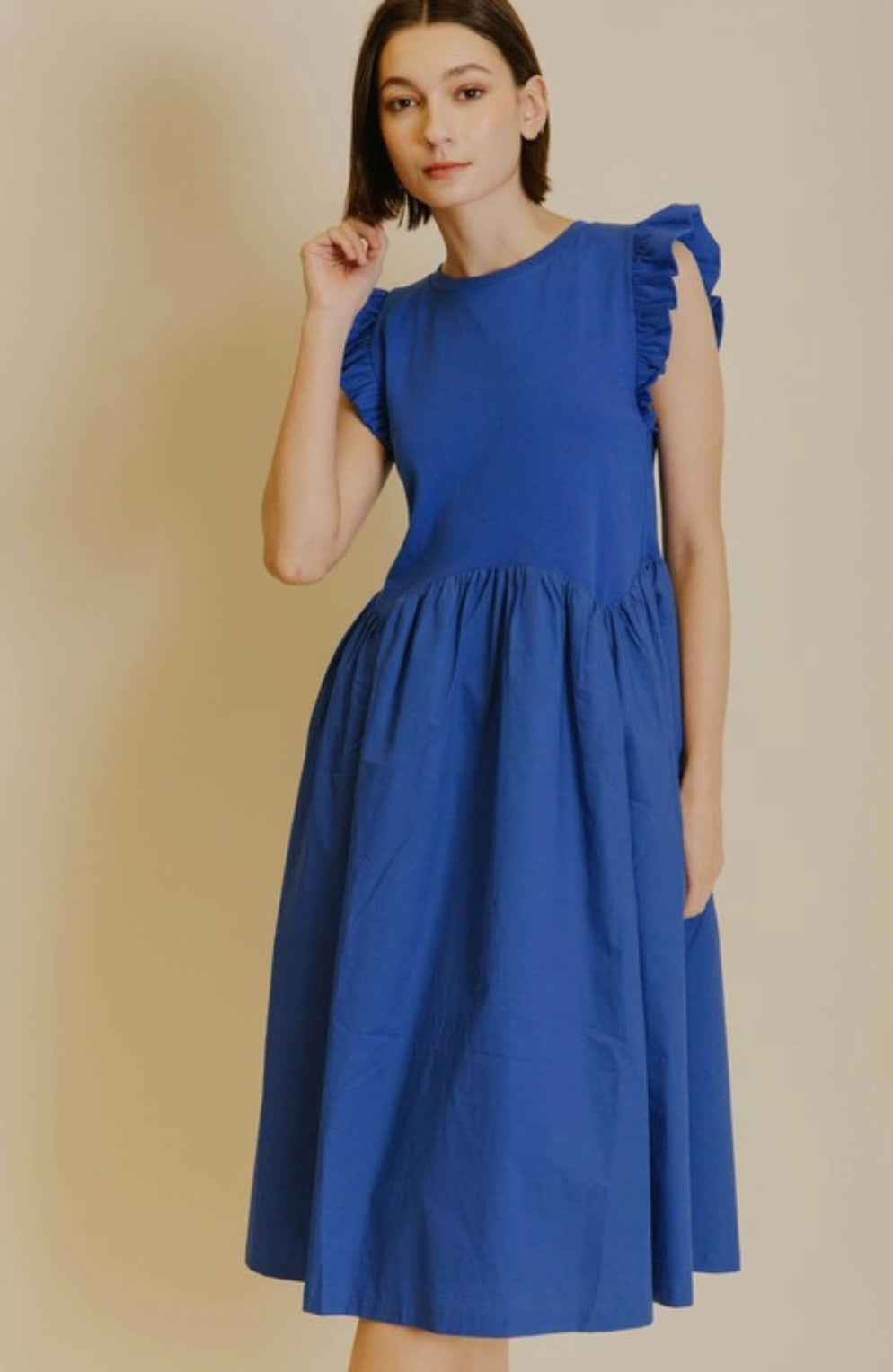 Flutter Sleeve Dress in Royal