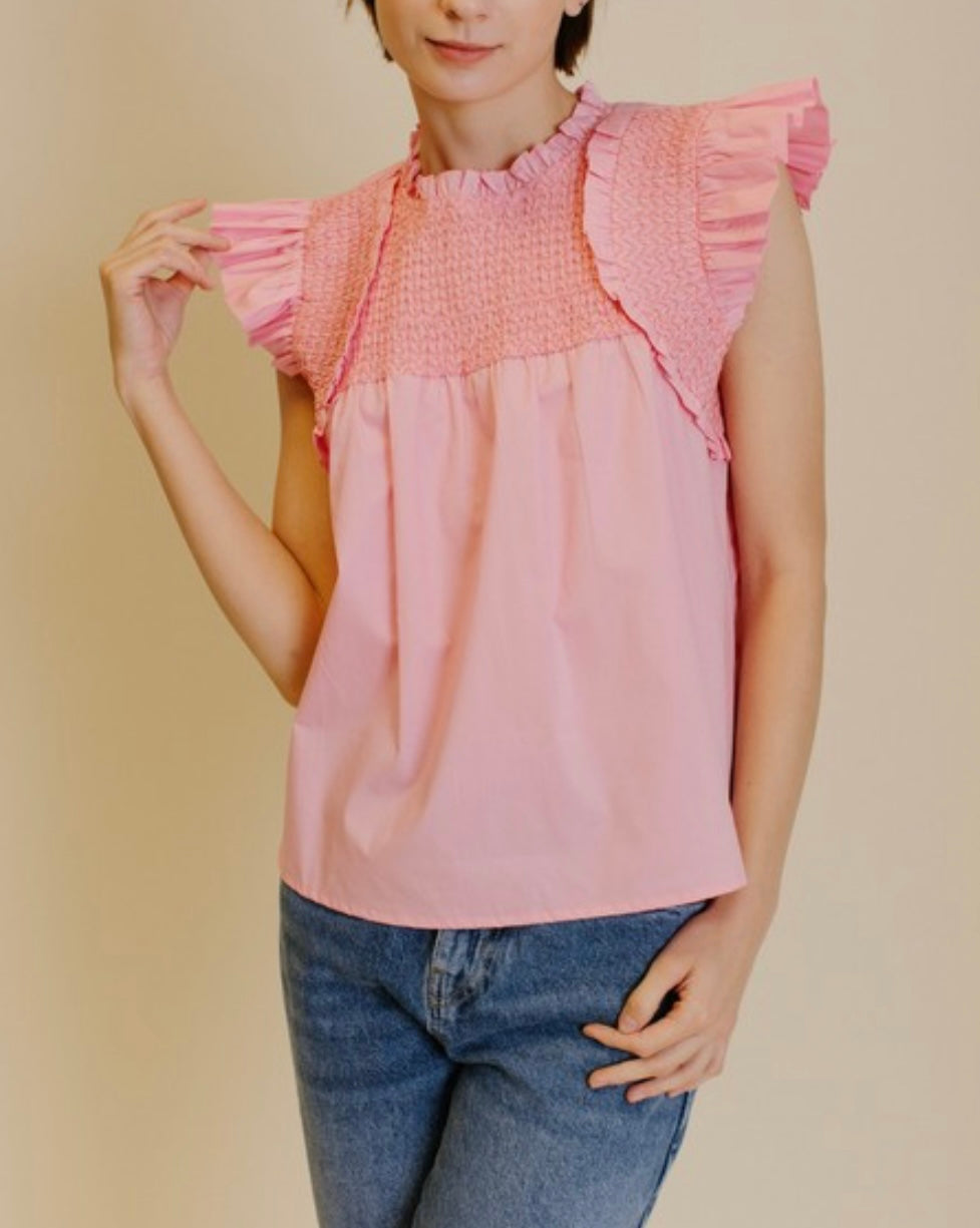 Flutter Sleeve Top in Pink