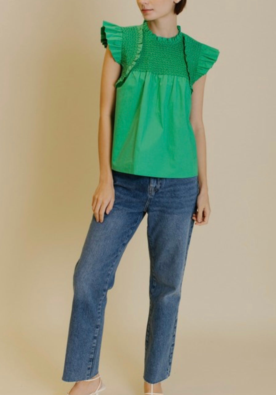 Flutter Sleeve Top in Green