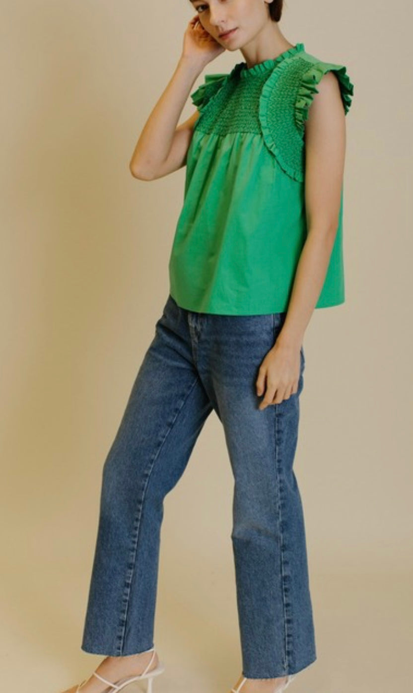 Flutter Sleeve Top in Green