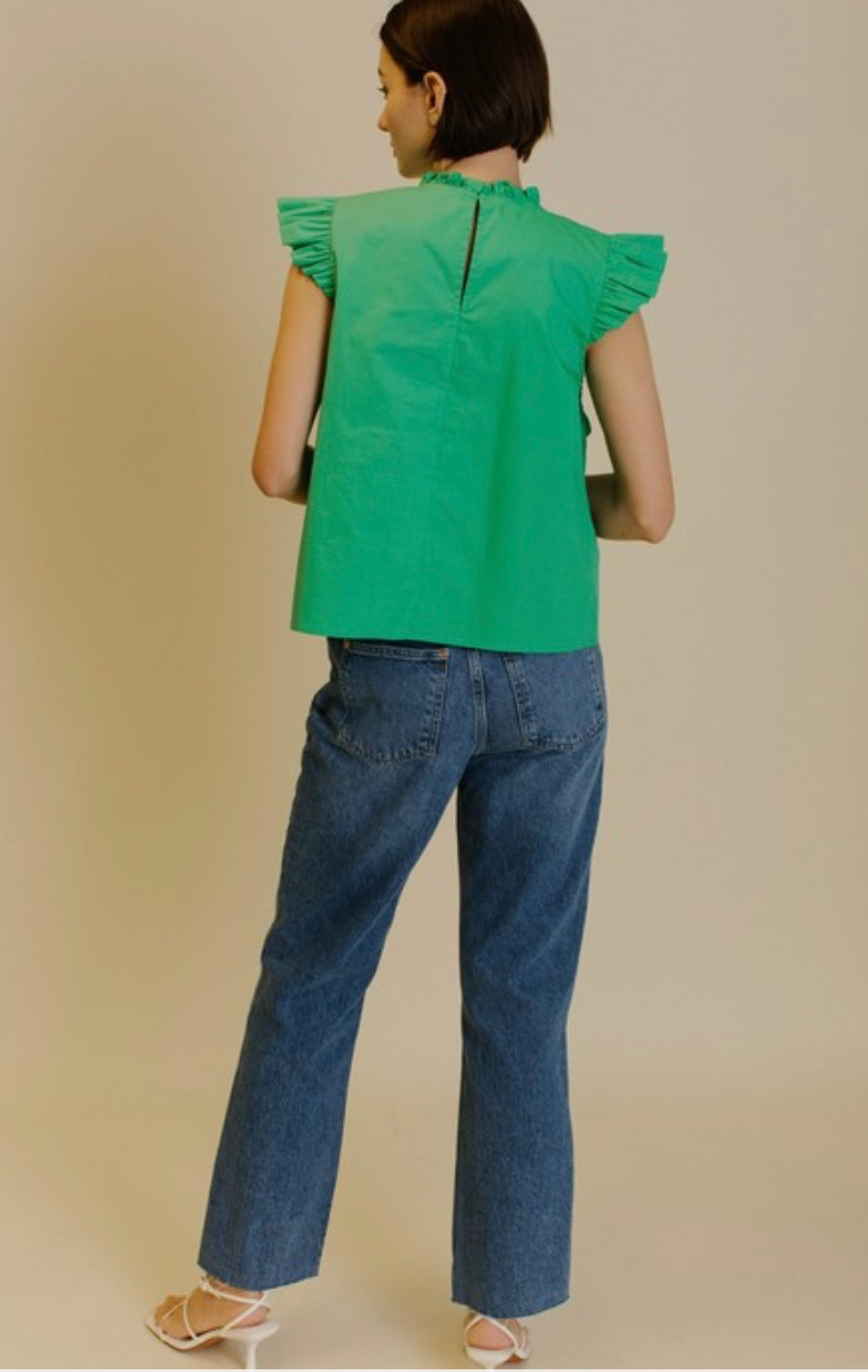 Flutter Sleeve Top in Green