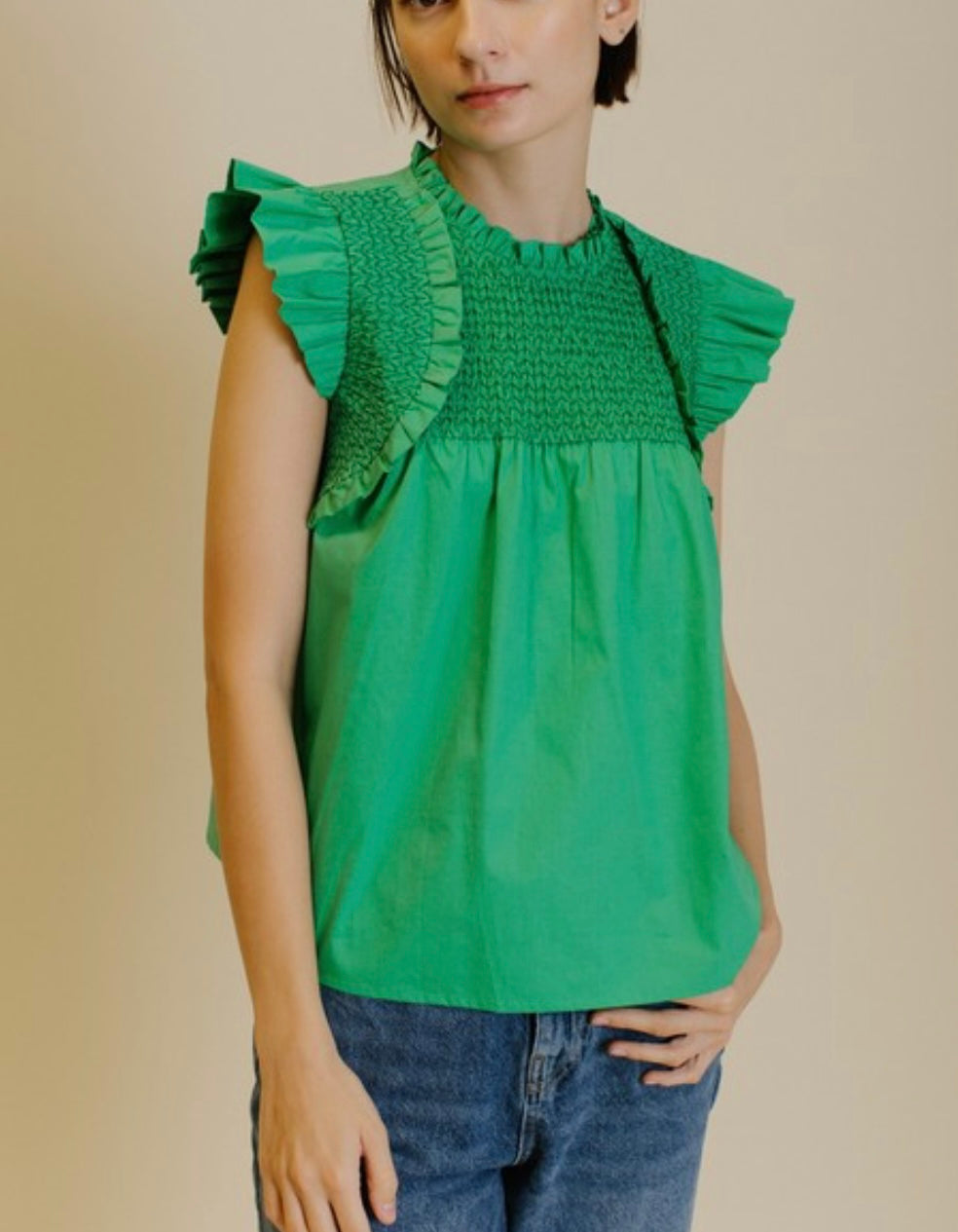 Flutter Sleeve Top in Green