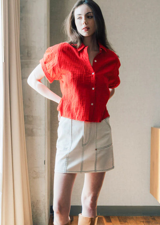 FINAL SALE Aster Short Sleeve Pintuck in Red