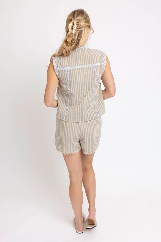 Elise Stripe Linen Elastic Dock Short