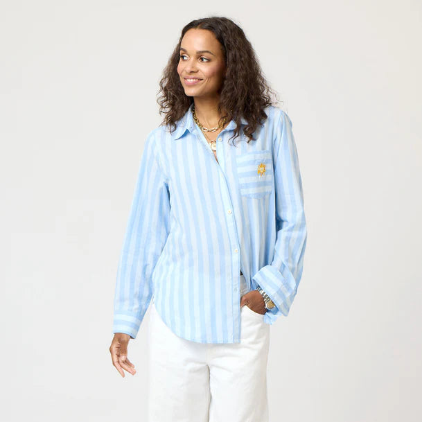 FINAL SALE Mia Stripe Positano Shirt in Santorini Blue