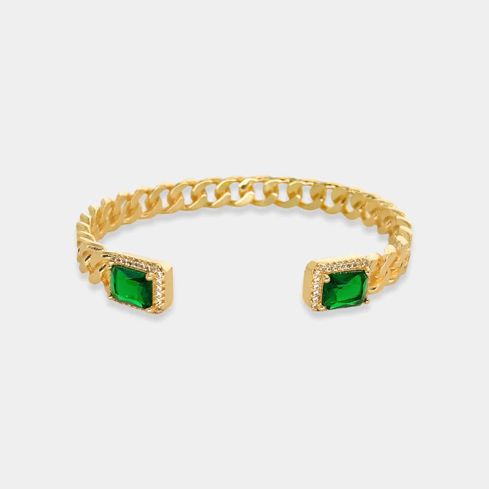 CZ Curb Chain Cuff in Emerald