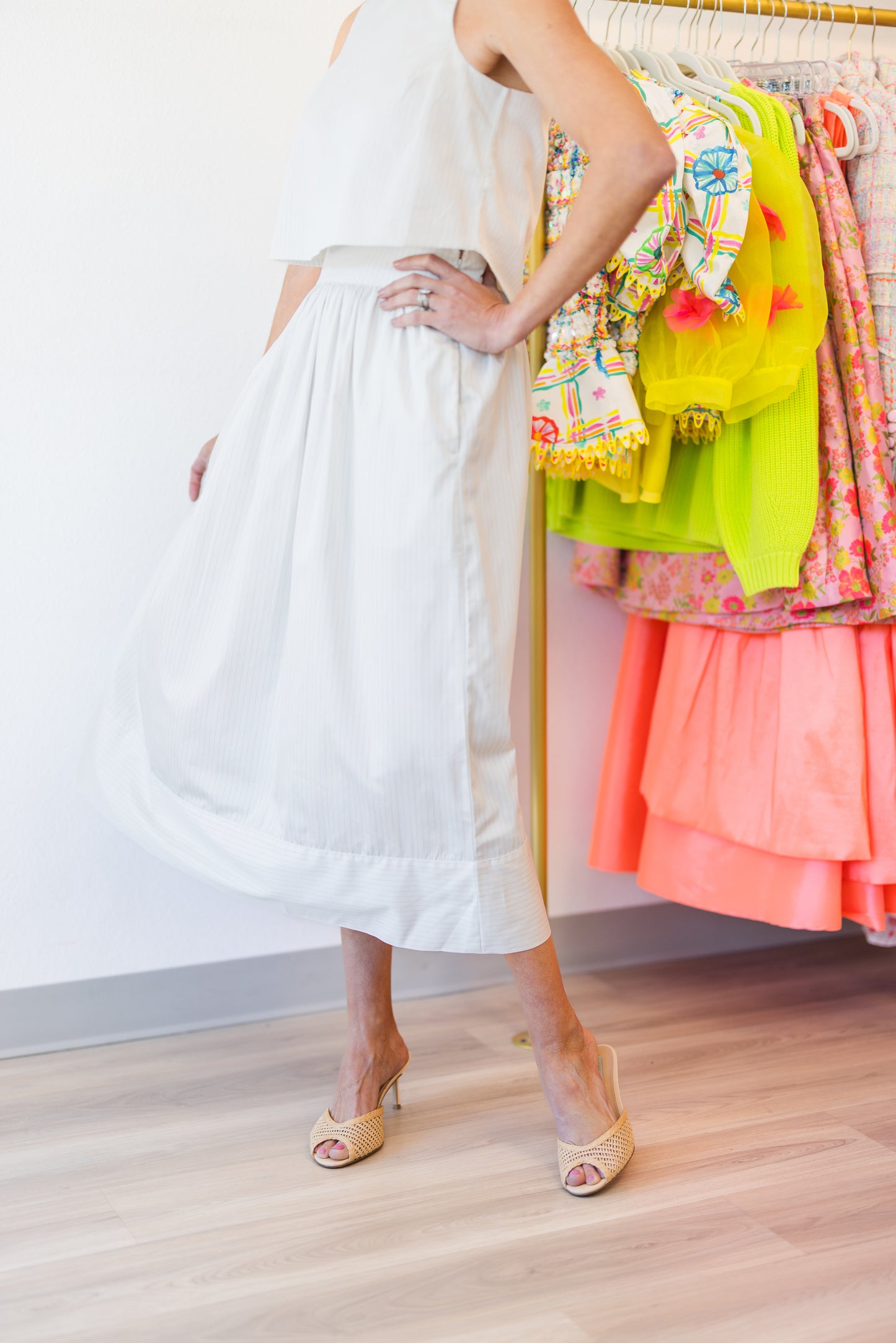 Pinstripe Poplin Maxi Skirt in Cream/Blue Stripe