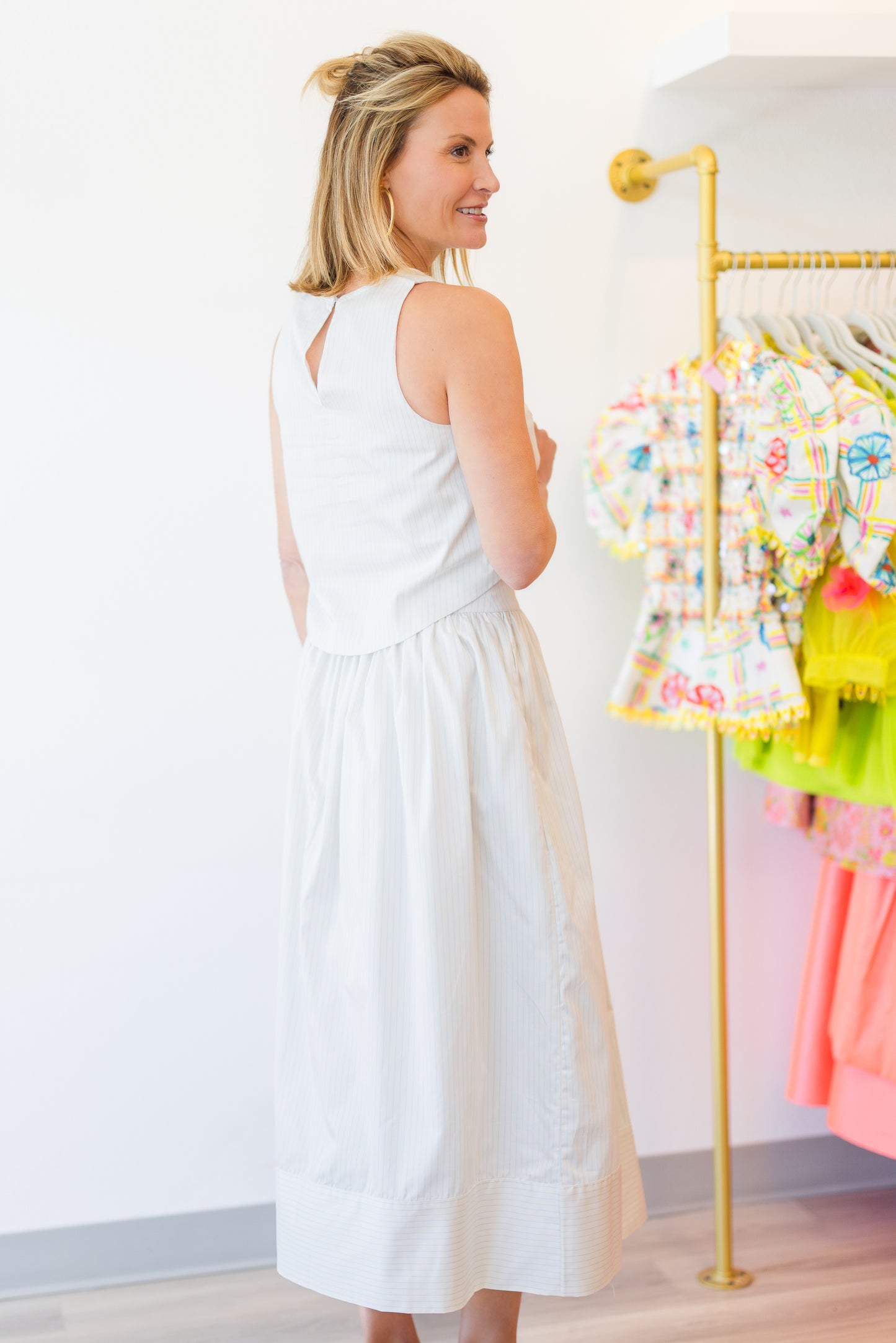 Pinstripe Poplin Maxi Skirt in Cream/Blue Stripe