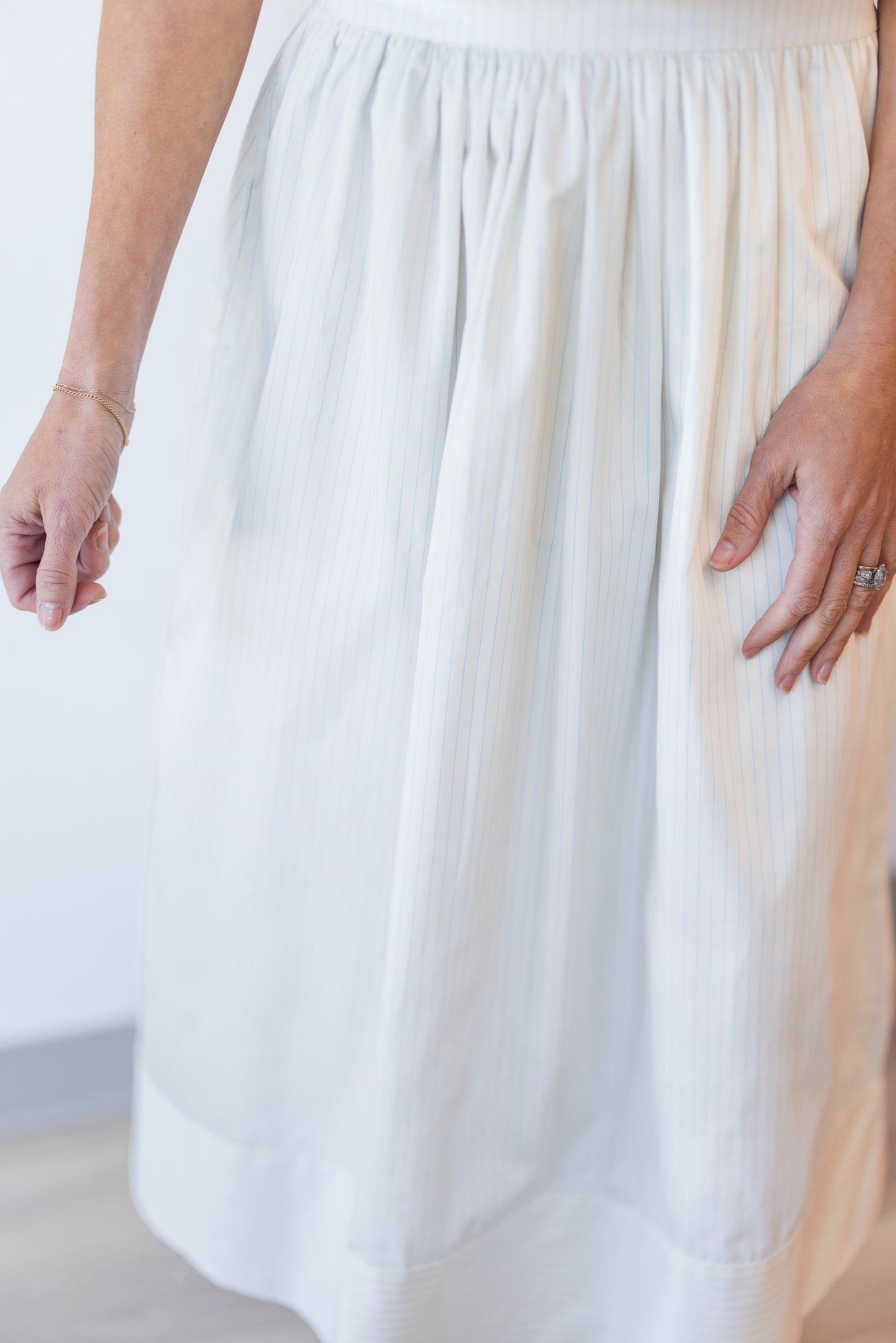Pinstripe Poplin Maxi Skirt in Cream/Blue Stripe