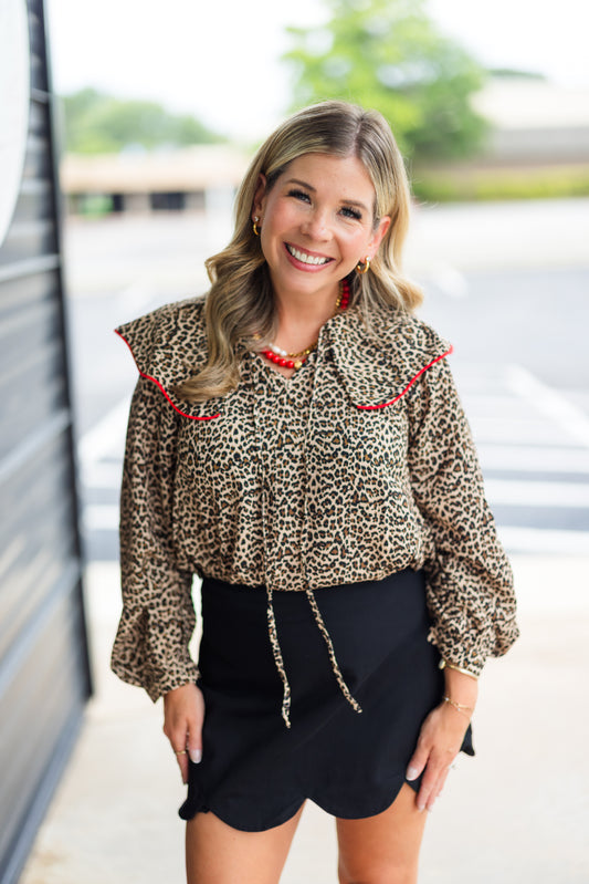 Melanie Blouse in Leopard/Red