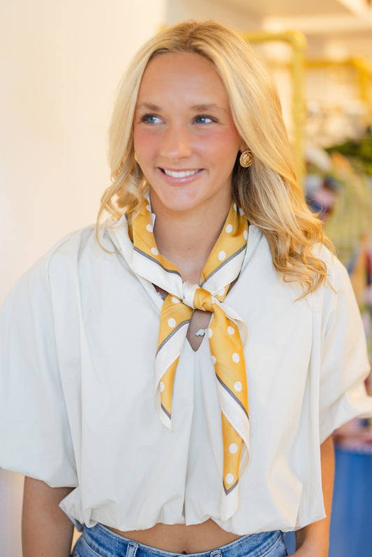 Gold/White Polka Dot Scarf