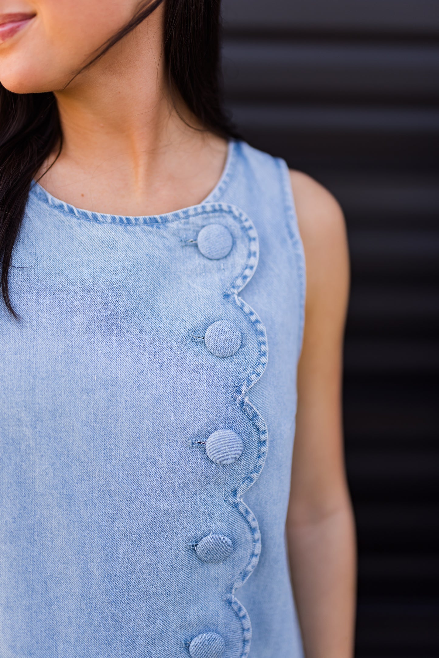 Scallop Button Detailed Denim Mini Dress