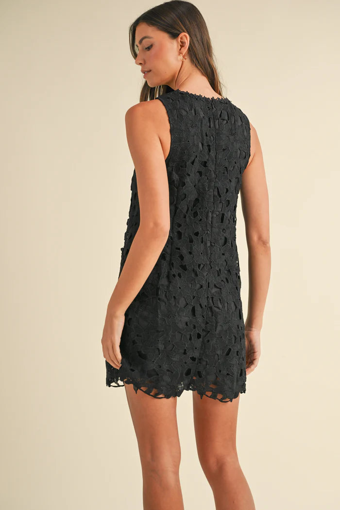 FINAL SALE Lottie Lace Sleeveless Embellished Dress in Black