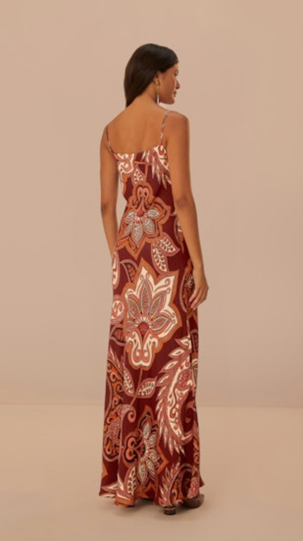 FINAL SALE Leopard Paisley Maxi Slip Dress in Burgundy
