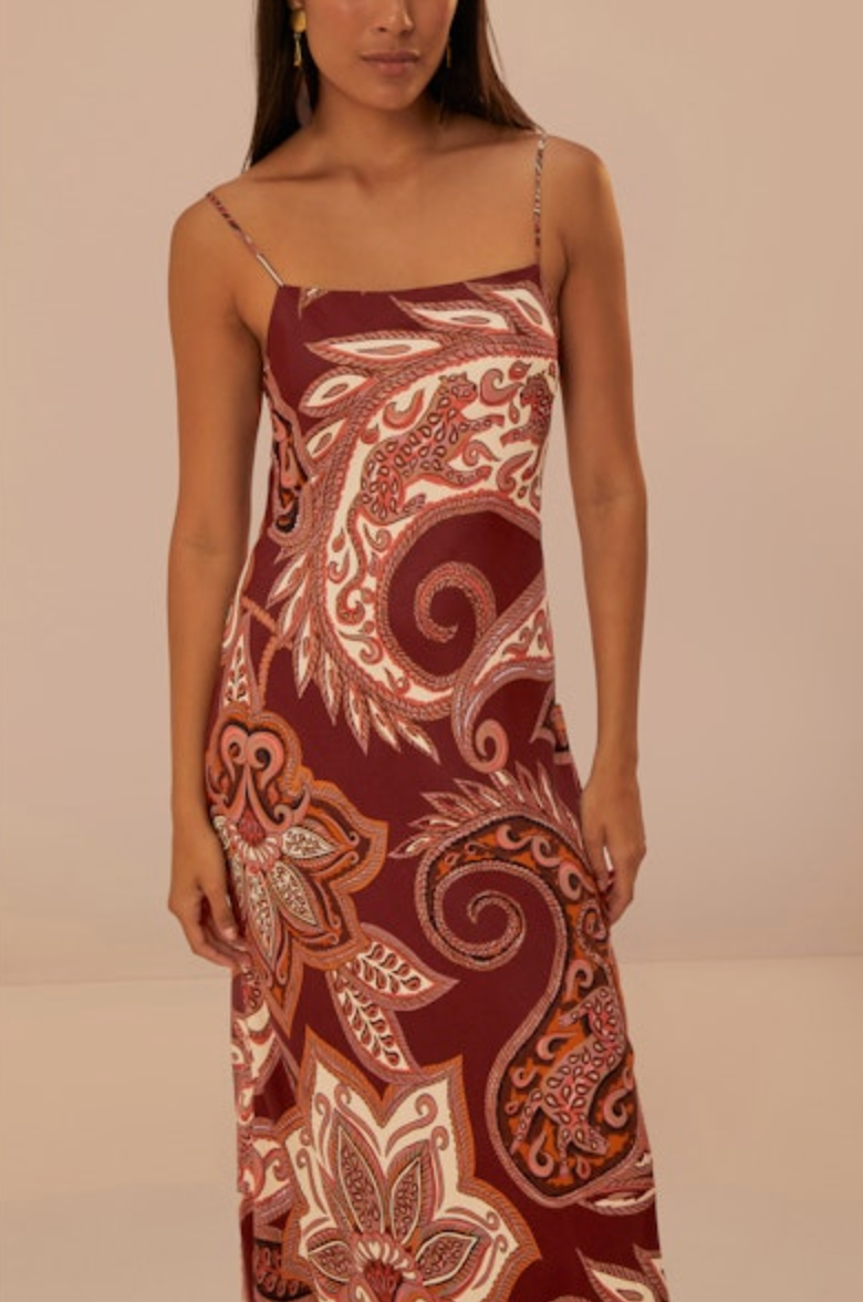 FINAL SALE Leopard Paisley Maxi Slip Dress in Burgundy