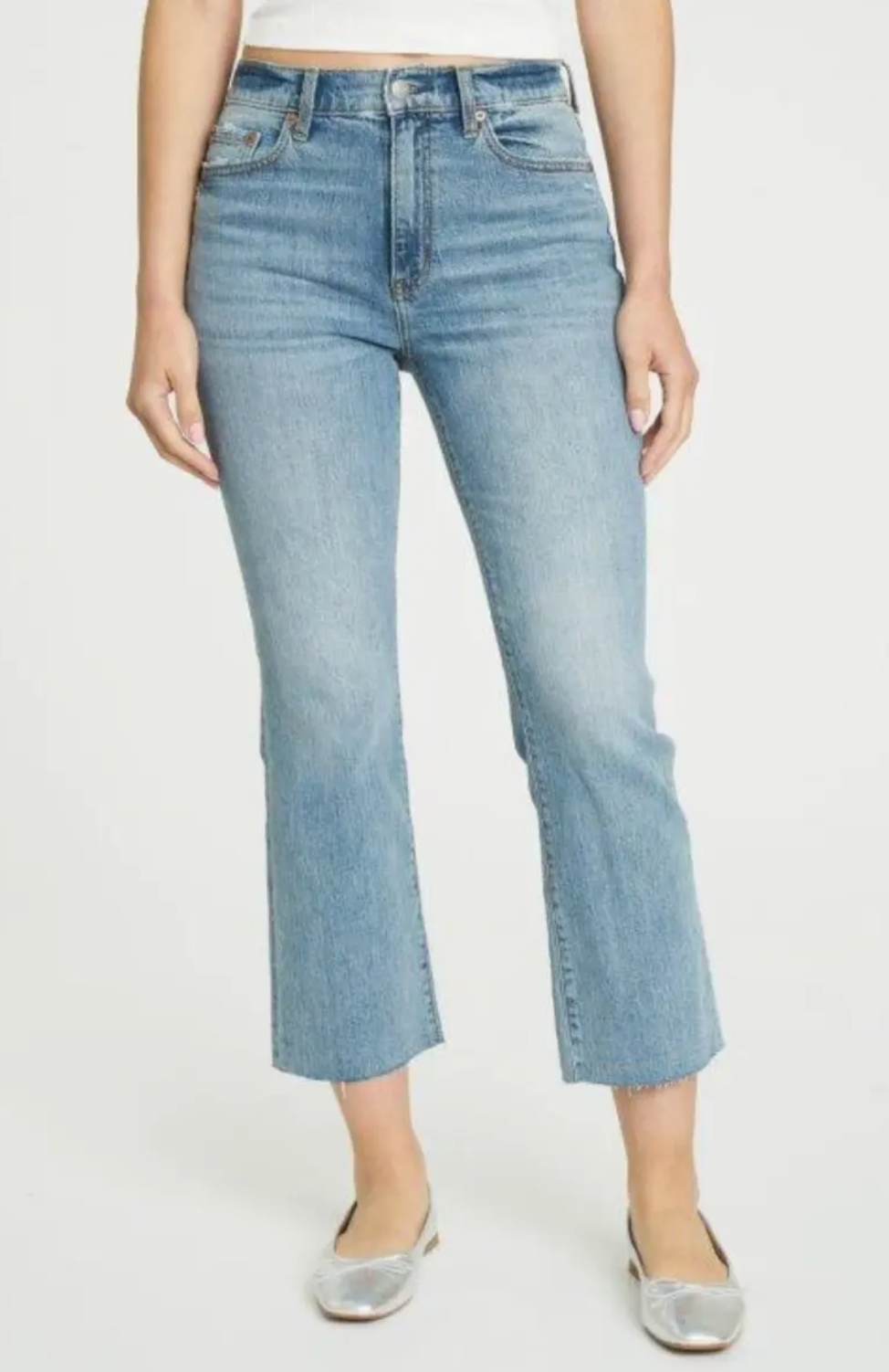 FINAL SALE Shy Girl High Rise Crop Flare in Light Beam