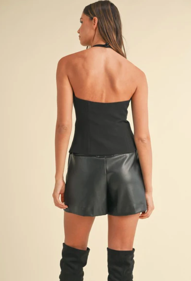 FINAL SALE Kristen Jewel Bow Slit Detailed Halter Top in Black