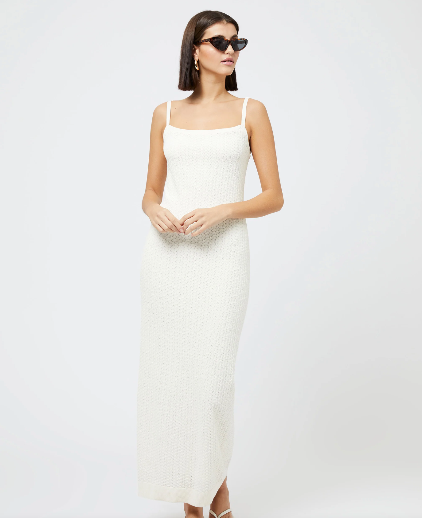 FINAL SALE Cotton Pointelle Maxi Dress in Cream