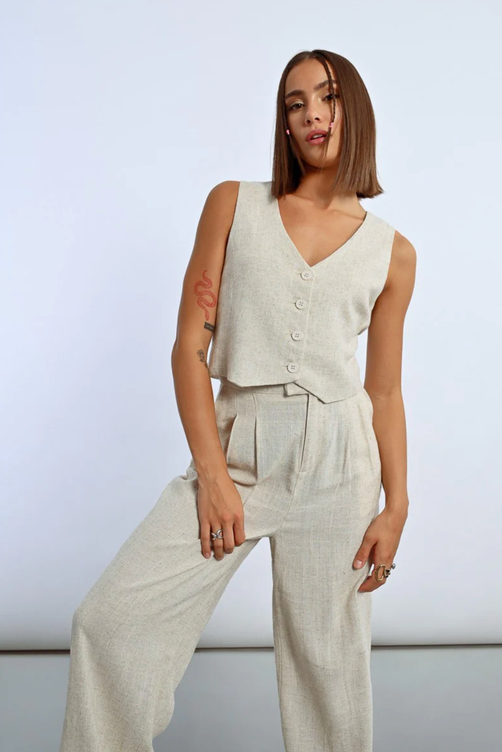 FINAL SALE Maci Beige Linen Vest