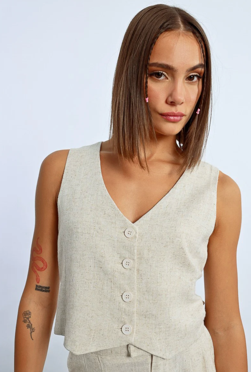FINAL SALE Maci Beige Linen Vest