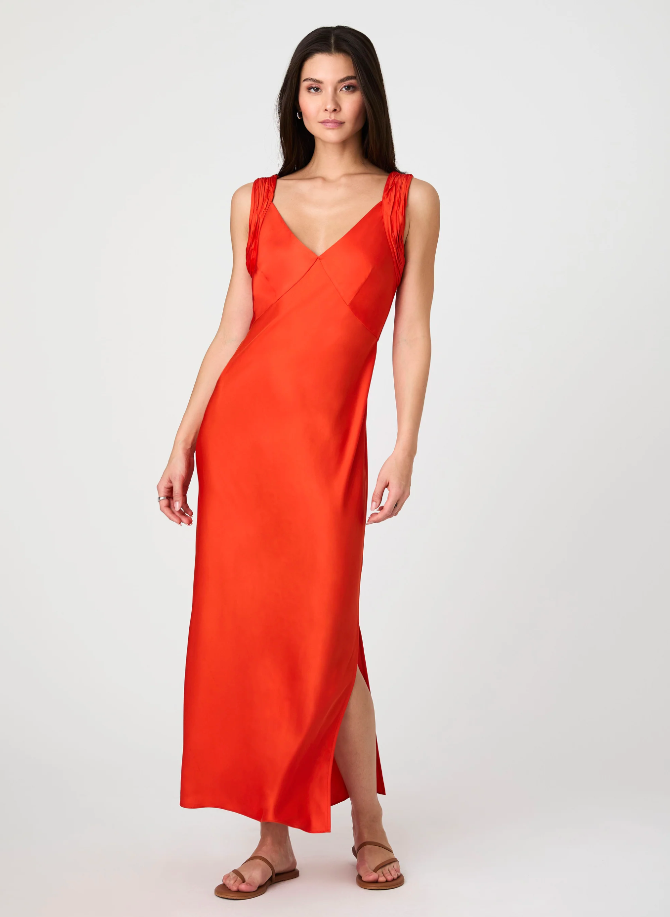 Ennis Satin Maxi Dress in Miami Orange