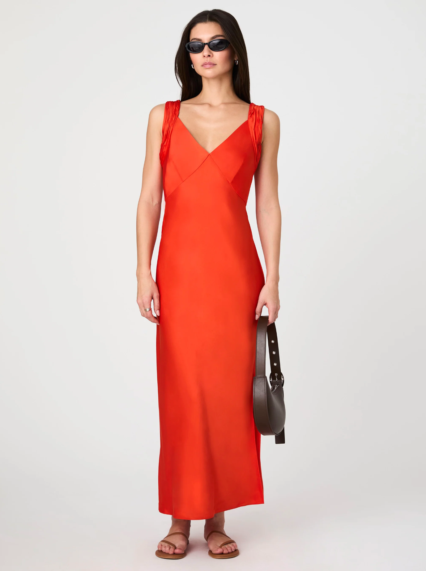 Ennis Satin Maxi Dress in Miami Orange