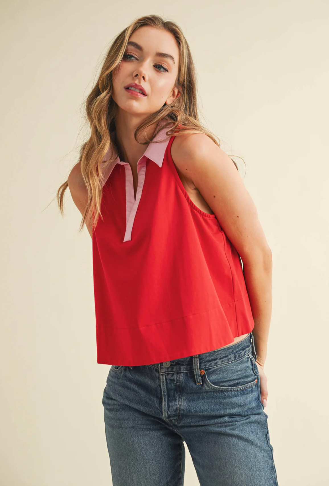 Relaxed Cotton Poplin Collar Top