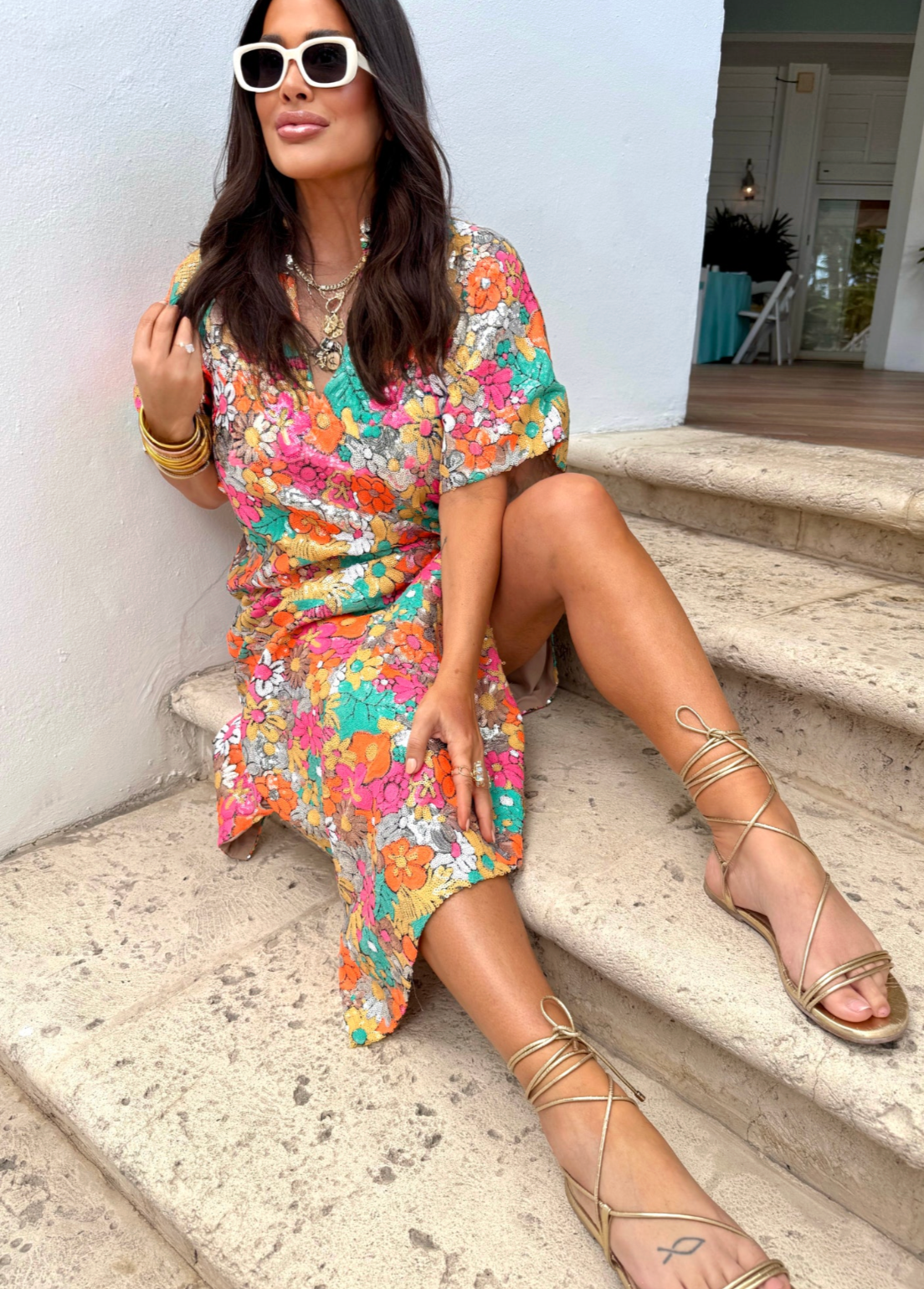 Leighton Coral Cascade Maxi Dress